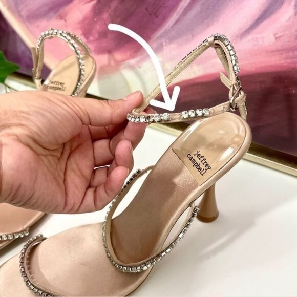 Jeffrey Campbell Demonic EmbellishedHigh Heel Sandals in Natural Satin Size 9 - Picture 10 of 14